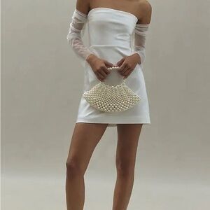 BHLDN Strapless White Dress with Sheer Sleeves